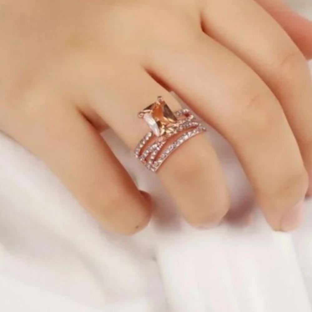 NEW 18K Rose Gold Diamond Morganite Eternity Ring - Picture 4 of 4